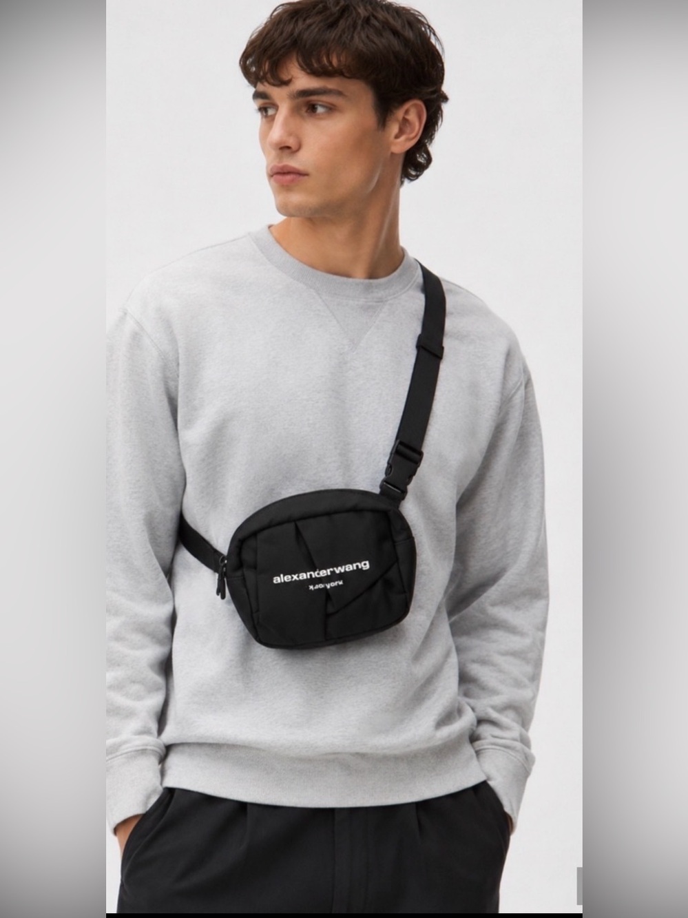 Alexander Wang Logo Shoulder Bag Black Canvas Utility Nylon Zip Crossbody Men #1